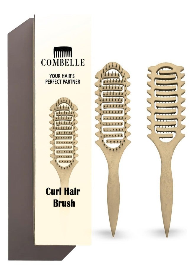 Combelle Curl Defining Brush - 24 cm Vented Detangling & Volumizing Hair Brush for Curly Hair - Vegan Boar Bristles, Ergonomic Handle, Reduces Frizz & Defines Curls (Beige) - Image 1