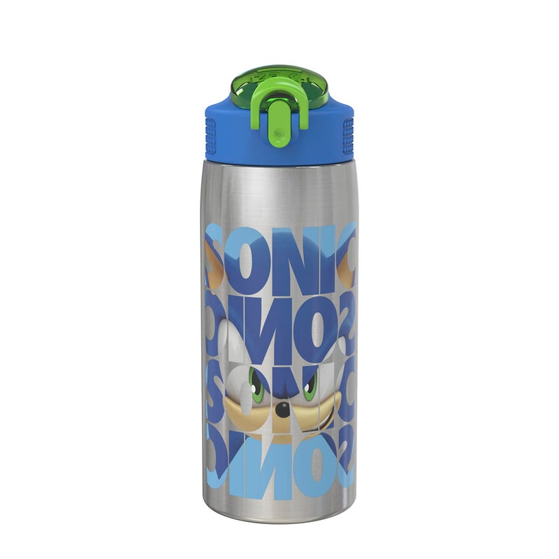 Zak Designs Sonic the Hedgehog Water Bottle for Travel and At Home, 19 oz Vacuum Insulated Stainless Steel with Locking Spout Cover, Built-In Carrying Loop, Leak-Proof Design (Sonic) - Image 1