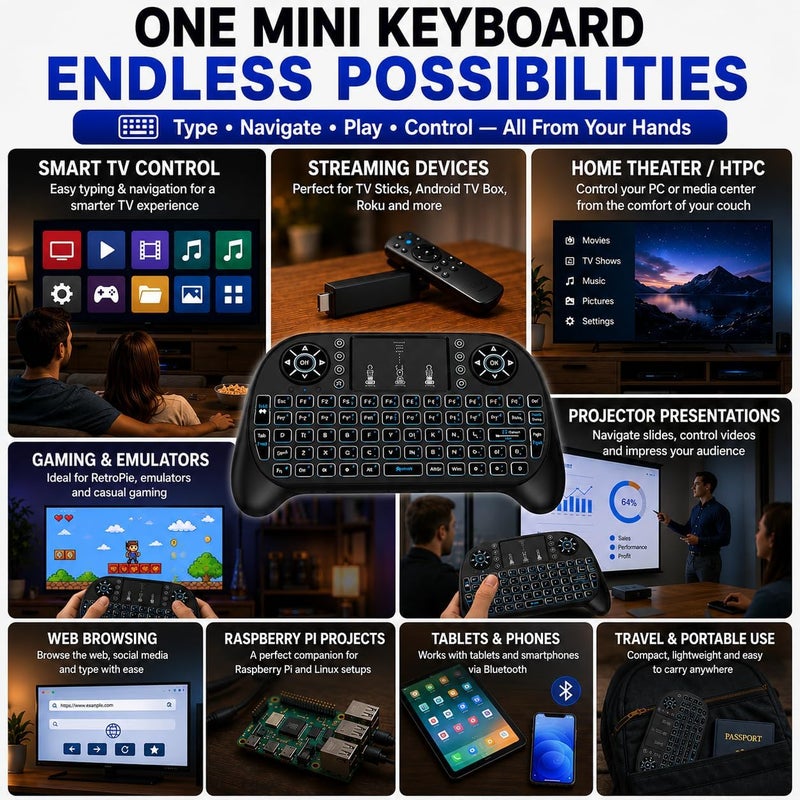 WirelessFinest Bluetooth + 2.4GHz RF Wireless Mini Keyboard Remote Control Touchpad Mouse Combo for Android TV Box Apple Smart TV Fire Stick PC Computer Laptop Window OS HTPC Theater Raspberry Pi Tablet + Backlit - Image 5