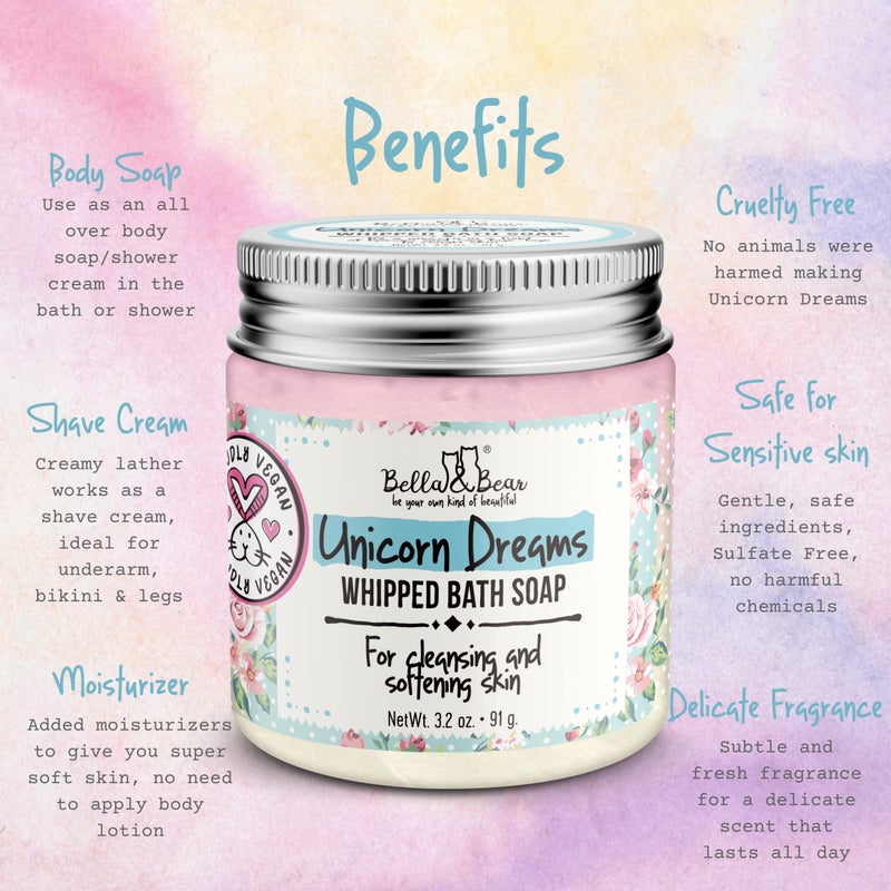Bella and Bear Bella & Bear Unicorn Dreams Whipped Bath Soap - Travel Size 3.2oz mango & pineapple with a hint of vanilla - Image 4