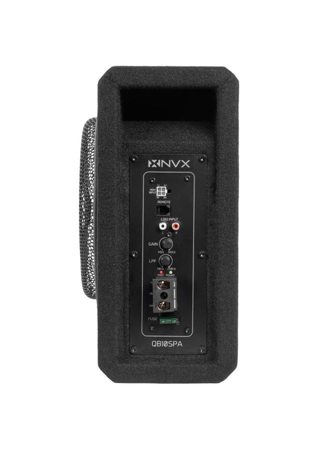 NVX QB10SPA 10" 1200W (350W RMS) صندوق مضخم صوتي محمول مع فتحة ضحلة – مع مضخم مدمج، شبكة معدنية، زر تحكم عن بُعد للباس، سهل التركيب في السيارات والشاحنات - Image 4