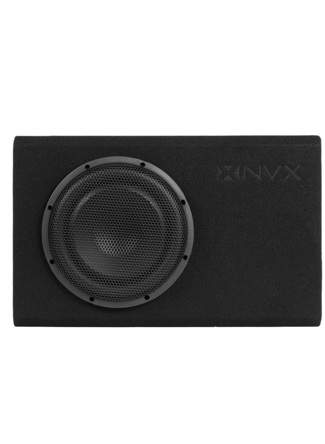NVX QB10SPA 10" 1200W (350W RMS) صندوق مضخم صوتي محمول مع فتحة ضحلة – مع مضخم مدمج، شبكة معدنية، زر تحكم عن بُعد للباس، سهل التركيب في السيارات والشاحنات - Image 2