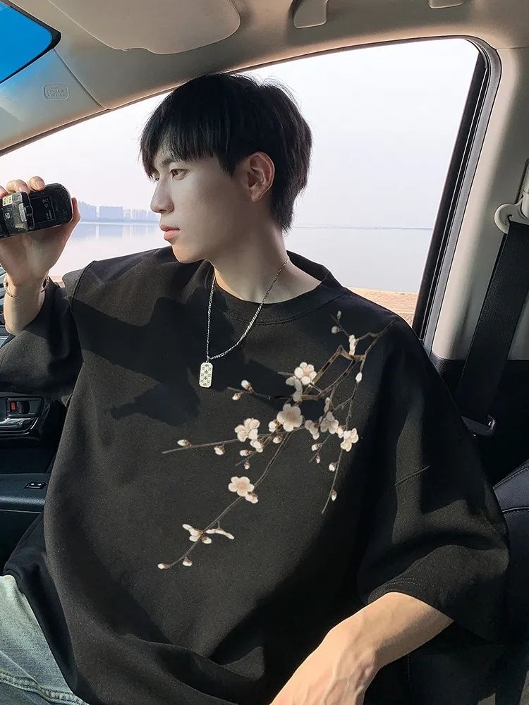 New Chinoiserie National Style Heavy Short-Sleeved T-Shirt Men'S Trendy Brand White Suede Loose Large Size High Street Retro Half-Sleeved T-Shirt - Image 3