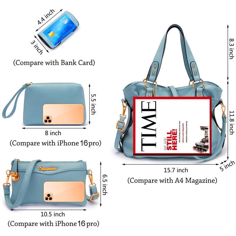Soperwillton Fashion Handbag for Women Shoulder Bag Top Handle Satchel Hobo Tote Bag Purse Set 4pcs - Image 5