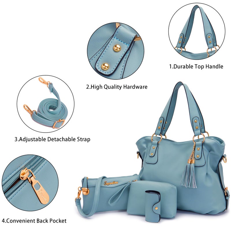 Soperwillton Fashion Handbag for Women Shoulder Bag Top Handle Satchel Hobo Tote Bag Purse Set 4pcs - Image 4