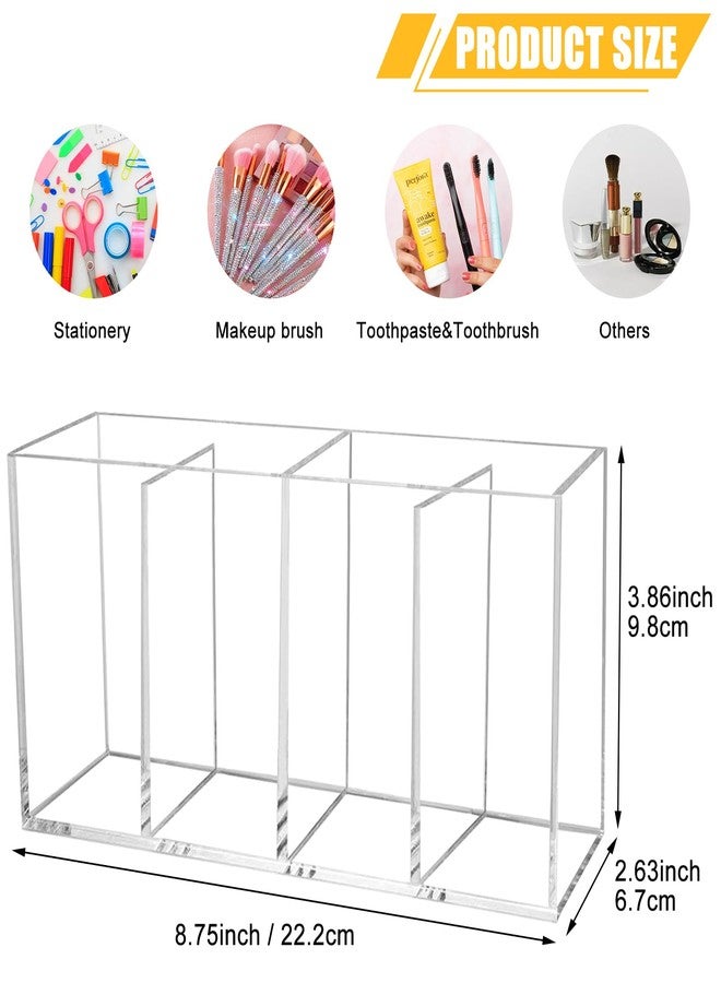 Cerpourt Clear Makeup Brush Organizer,Acrylic Cosmetic Brushes Storage Holder with 4 Slots,Pencil Pen Holder for Desk,Desk Organizer and Accessories for Vanity - Image 5