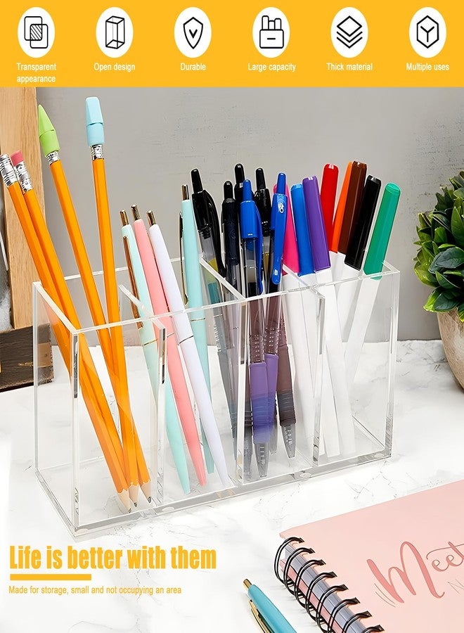 Cerpourt Clear Makeup Brush Organizer,Acrylic Cosmetic Brushes Storage Holder with 4 Slots,Pencil Pen Holder for Desk,Desk Organizer and Accessories for Vanity - Image 3