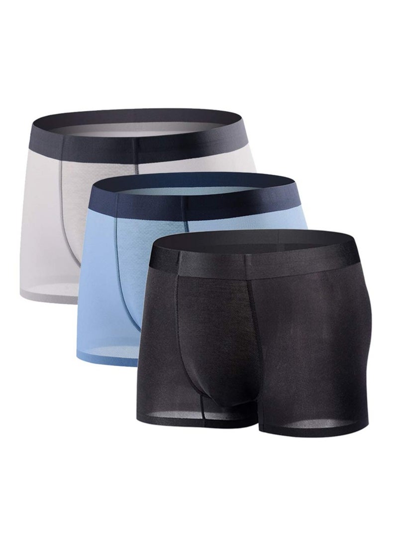 SYOSI 3 Pack Men's Boxer Briefs Mens Boxer Shorts Ice Silk Mesh Sports Underwear Trunks Super Soft Breathable Thin Underpants Anti Chafing Boxers Briefs XL - Image 1