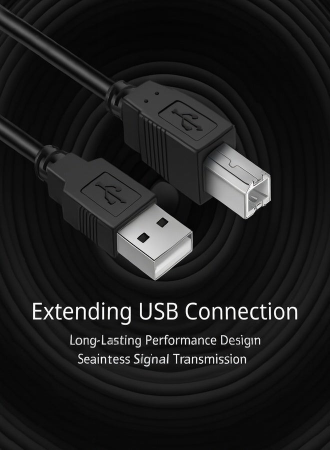كابل طابعة USB 2.0 - سرعة عالية 5 أمتار بمنافذ مربعة، مقاوم للتوقف المفاجئ للطابعات الليزرية، متوافق مع طابعات Epson و Dell وماسحات الفاكس والآلات، كابل بيانات أسود متين للاستخدام المنزلي والمكتبي، يضمن اتصال الطابعة والمظهر الاحترافي، موصل مرن - Image 2