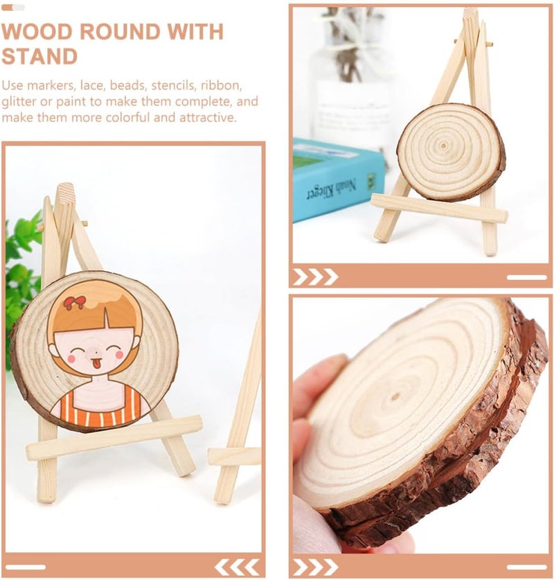 Large Natural Wood Slices and Display Easel Stand Set for DIY Crafts, Handwork Blank Wood Cutouts with Bark, 10-12cm Diameter, ’ Painting and Decorative Woodcraft Supplies - Image 4