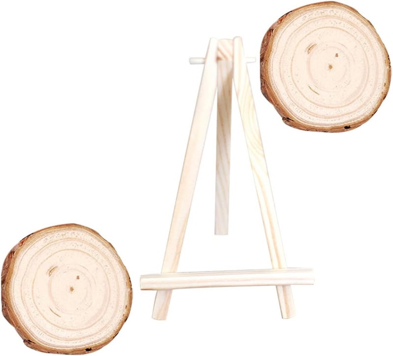 Large Natural Wood Slices and Display Easel Stand Set for DIY Crafts, Handwork Blank Wood Cutouts with Bark, 10-12cm Diameter, ’ Painting and Decorative Woodcraft Supplies - Image 1