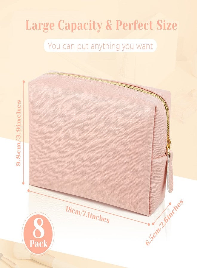Dunzy 8 Pcs Makeup Bag Pu Leather Cosmetic Pouch Waterproof Small Toiletry Bag Portable Cosmetic Organizer Water Resistant Storage Purse for Lady Women Daily Storage Travel Organizer (Pink,Medium) - Image 2