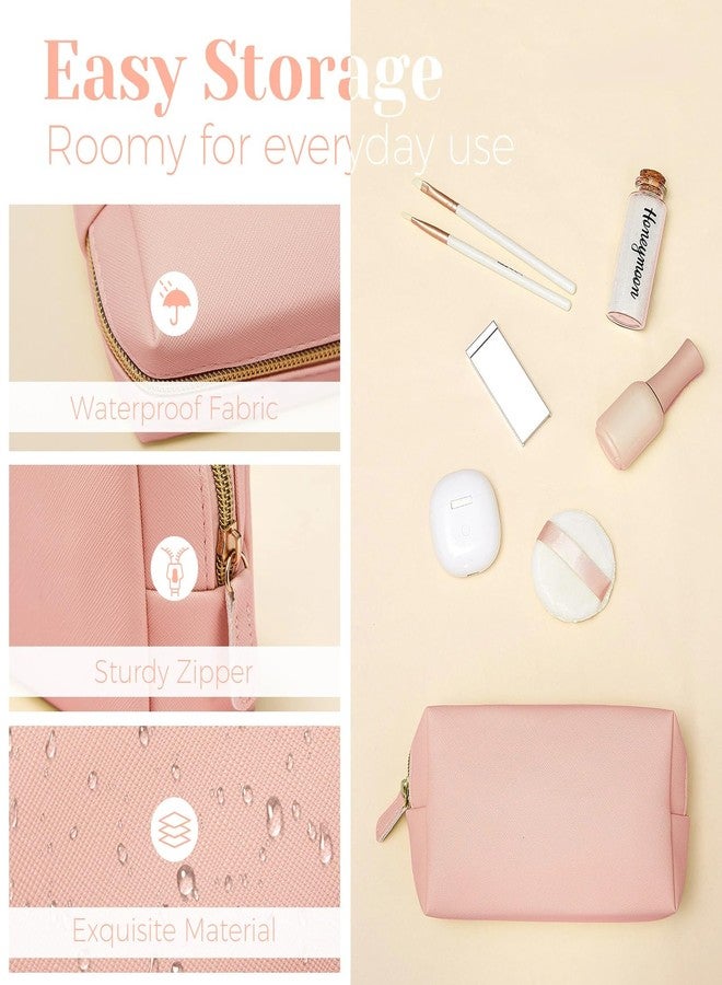 Dunzy 8 Pcs Makeup Bag Pu Leather Cosmetic Pouch Waterproof Small Toiletry Bag Portable Cosmetic Organizer Water Resistant Storage Purse for Lady Women Daily Storage Travel Organizer (Pink,Medium) - Image 3