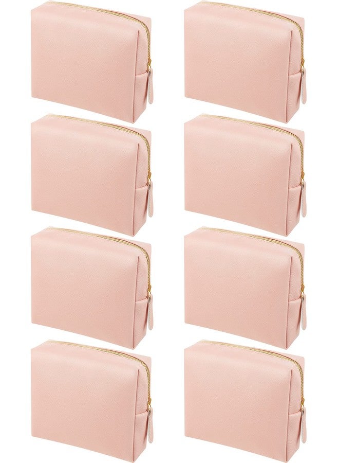 Dunzy 8 Pcs Makeup Bag Pu Leather Cosmetic Pouch Waterproof Small Toiletry Bag Portable Cosmetic Organizer Water Resistant Storage Purse for Lady Women Daily Storage Travel Organizer (Pink,Medium) - Image 1