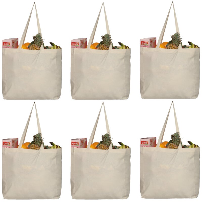 Greenmile 6 Pack Canvas Reusable Grocery Bags  Cotton Canvas Grocery Bag Cloth Shopping Tote With Long Handles Bulk  Heavy Duty Grocery Tote Bag  Large Foldable and Lightweight  Capacity 40 lbs