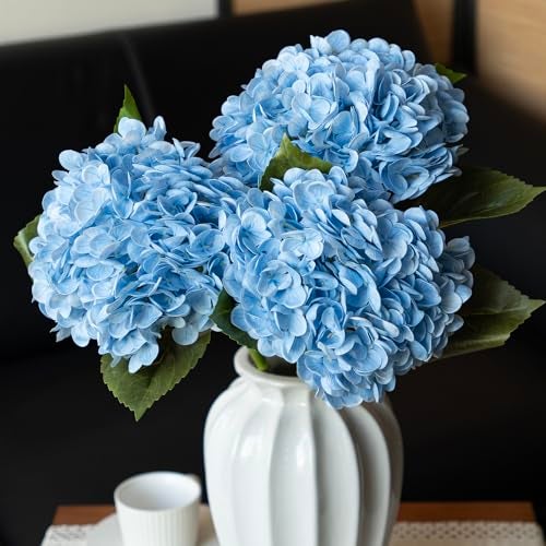 CURATED CART 1PCS Realistic Artificial Hydrangea Flower with Stems - Faux Blue Hydrangea for Home, Wedding, Party, Outdoor, and Table Decor – Durable Latex & Embroidered Heads -Blue - Image 1
