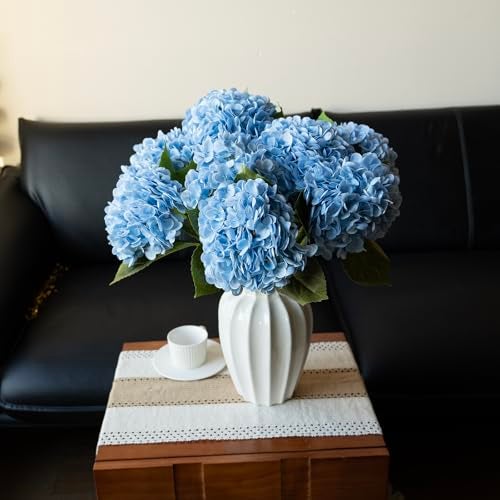 CURATED CART 1PCS Realistic Artificial Hydrangea Flower with Stems - Faux Blue Hydrangea for Home, Wedding, Party, Outdoor, and Table Decor – Durable Latex & Embroidered Heads -Blue - Image 4