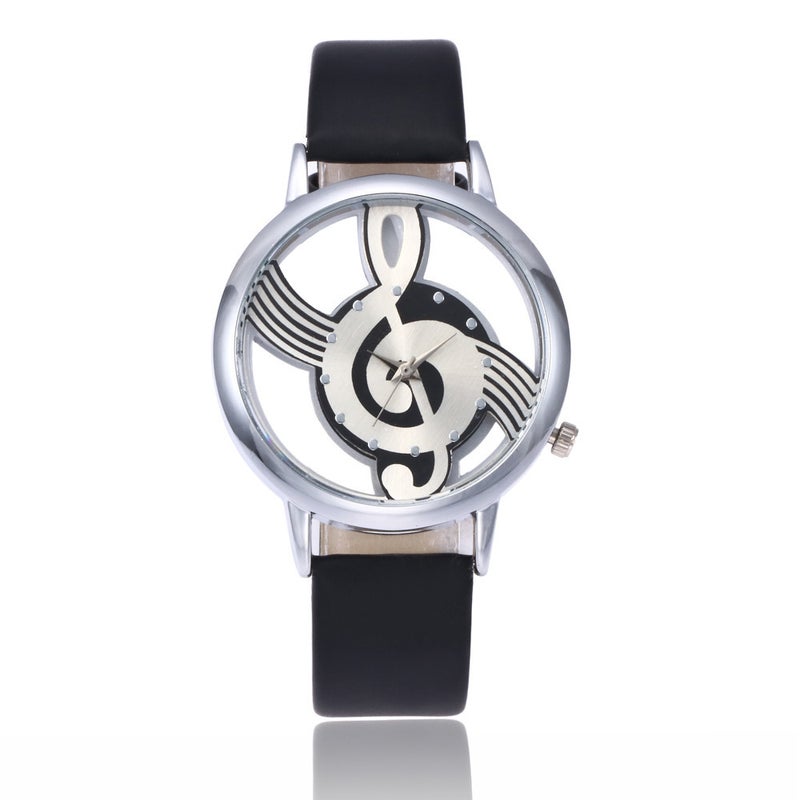 Fashion Music Note Hollow Womens Watch Black
