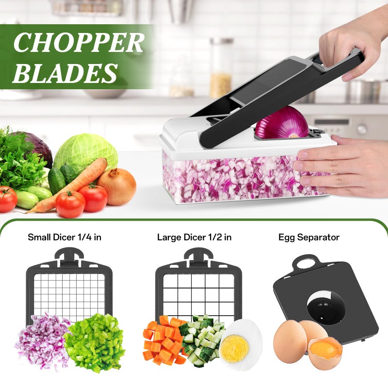 HomeHacks Vegetable Chopper Vegetable Cutter, 12 in 1 Kitchen Gadget, Dicer, Slicer, Onion Cutter, Salad, Cheese Grater & Egg Separator - Multi-Functional Veggie Chopper Lid with Handle (White) - Image 2