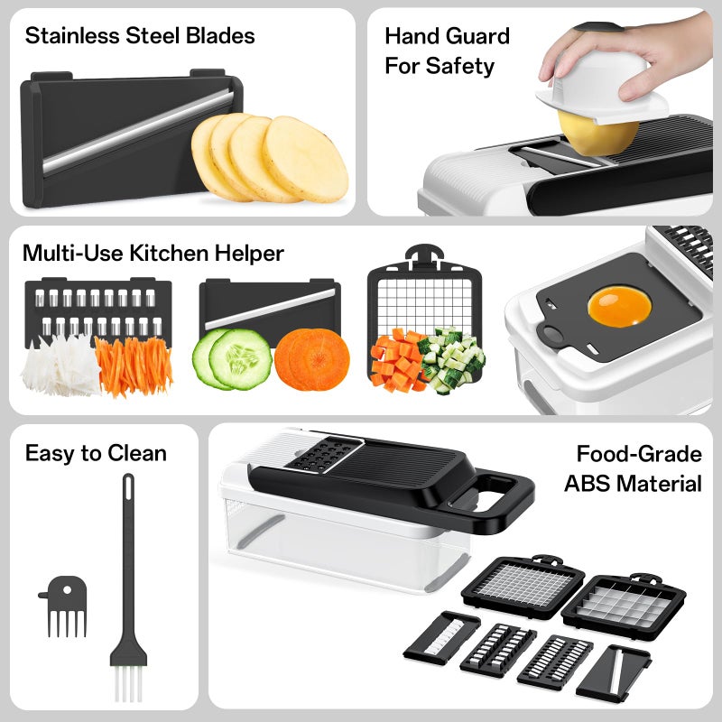 HomeHacks Vegetable Chopper Vegetable Cutter, 12 in 1 Kitchen Gadget, Dicer, Slicer, Onion Cutter, Salad, Cheese Grater & Egg Separator - Multi-Functional Veggie Chopper Lid with Handle (White) - Image 5