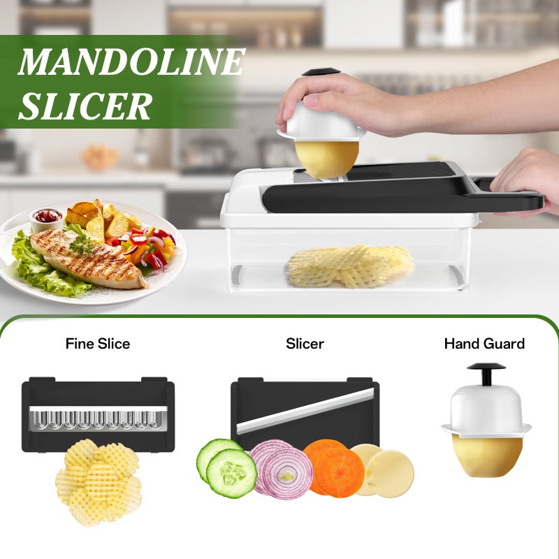 HomeHacks Vegetable Chopper Vegetable Cutter, 12 in 1 Kitchen Gadget, Dicer, Slicer, Onion Cutter, Salad, Cheese Grater & Egg Separator - Multi-Functional Veggie Chopper Lid with Handle (White) - Image 4