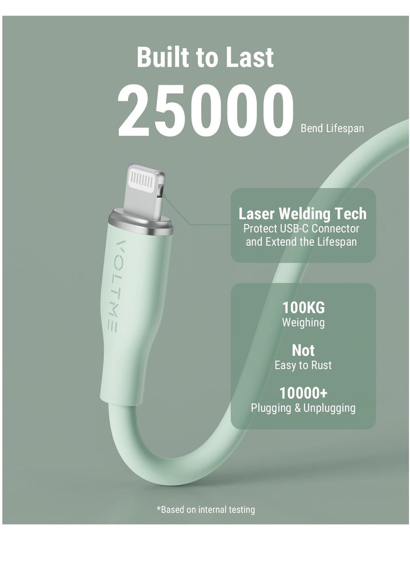 VOLTME 60W Powerlink Moss USB-C to Lightning Cable (1.2m) for iPhone 14/13/12 Pro Max, 12/11 Pro, X/XS/XR, 8 Plus | 3A Zinc-Alloy Connector | Supports Power Delivery for Fast Charging and Data Transfer | Durable Design for Enhanced Longevity and Performance- Green  - Image 2