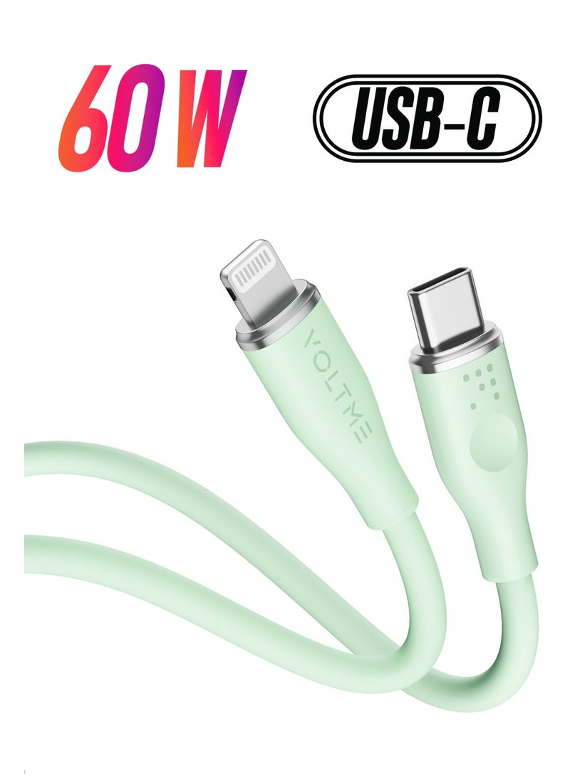 VOLTME 60W Powerlink Moss USB-C to Lightning Cable (1.2m) for iPhone 14/13/12 Pro Max, 12/11 Pro, X/XS/XR, 8 Plus | 3A Zinc-Alloy Connector | Supports Power Delivery for Fast Charging and Data Transfer | Durable Design for Enhanced Longevity and Performance- Green  - Image 1