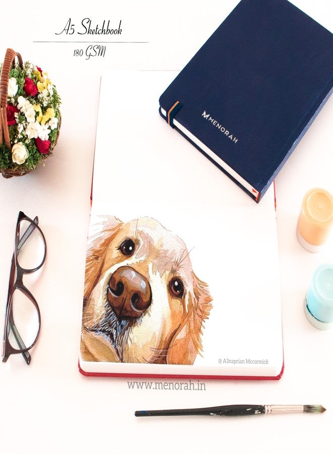 MENORAH ورق مينورا - مقاس A5 - دفتر رسم للفنانين - 180 غرام/م² (100 صفحة / 50 ورقة) - دفتر رسم فني - (21.0 سم × 14.8 سم) - غلاف مقوى - مصنوع يدويًا بالكامل - رسم بورتريه (أزرق)، ألوان زيتية - Image 3