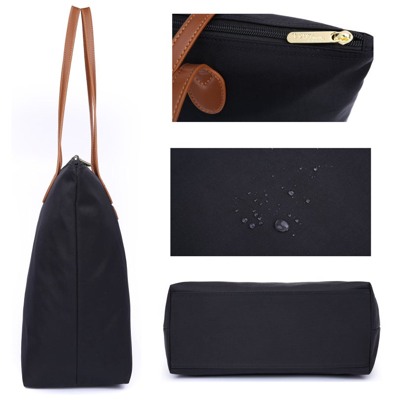NNEE Water Resistant Light Weight Nylon Tote Bag Handbag - Medium Size, Black - Image 3