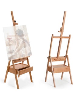 L&E Large Wooden H-Frame Studio Easel with Artist Storage Drawer and Shelf - Mast Adjustable, Sturdy Canvas Holder Stand - Organized Painting, Drawing Sketching  - Image 1