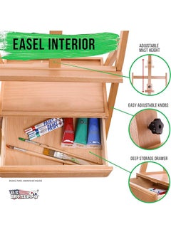 L&E Large Wooden H-Frame Studio Easel with Artist Storage Drawer and Shelf - Mast Adjustable, Sturdy Canvas Holder Stand - Organized Painting, Drawing Sketching  - Image 5