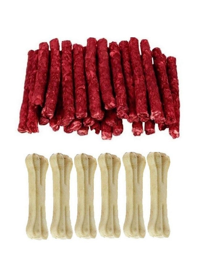 مجموعة من 250 جرام من أعواد المانشي بنكهة لحم الضأن + 6 قطع من عظام الجلد الخام مقاس 6 بوصات للكلاب (6 قطع من العظام مقاس 6 بوصات + 250 جرام من أعواد المضغ) - Image 1