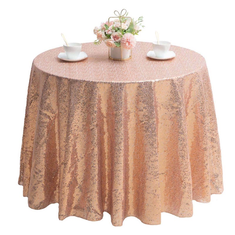 TCBESTO Rose Gold Tablecloth Sequin 72 Inch Round Tablecloth Glitter Tablecloth for Wedding Party