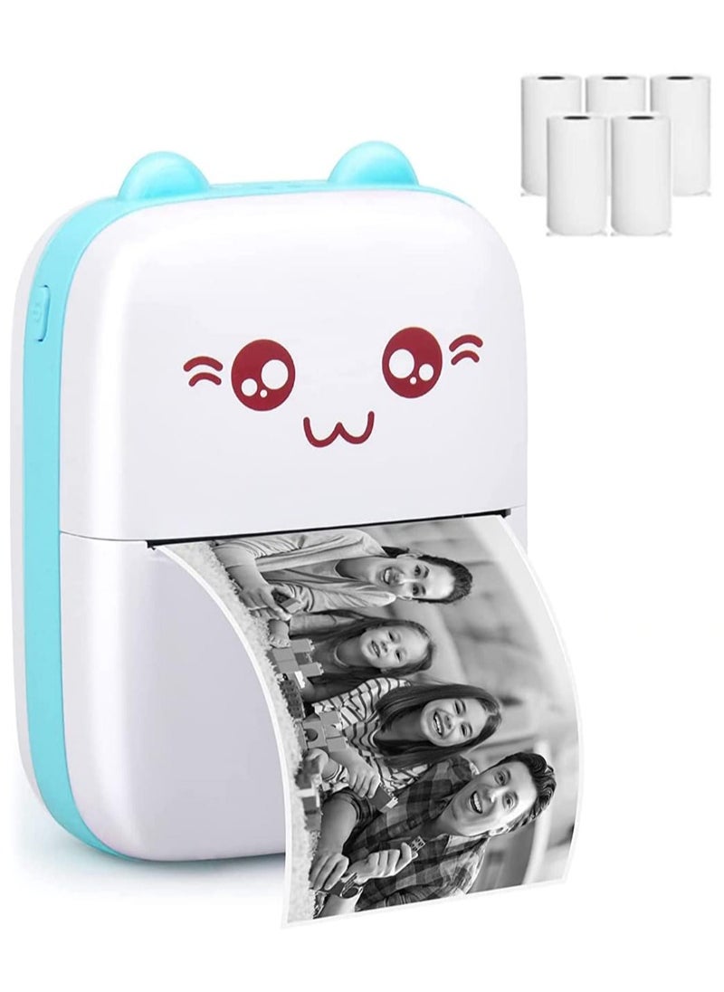 Arabest Mini Pocket Printer, Bluetooth Thermal Printer with USB Cable and 5 Rolls Printing Paper, Portable Printer for Note Photo Label Receipt  - Image 1