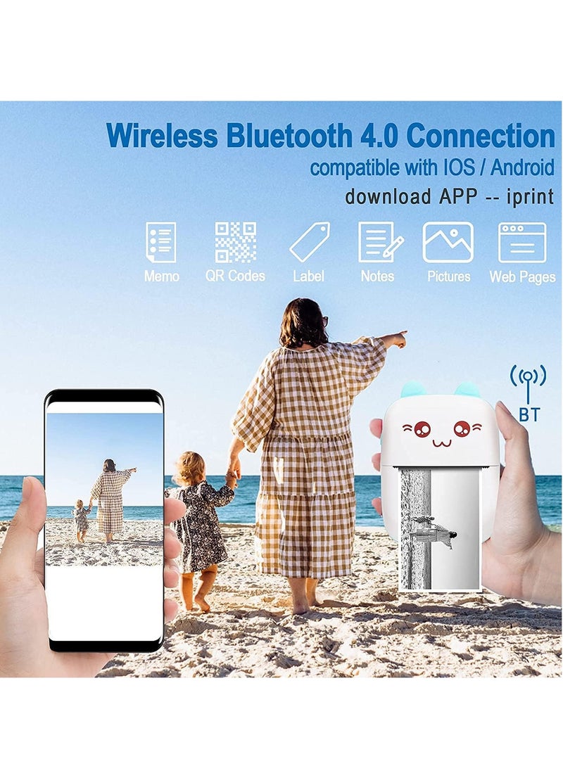Arabest Mini Pocket Printer, Bluetooth Thermal Printer with USB Cable and 5 Rolls Printing Paper, Portable Printer for Note Photo Label Receipt  - Image 4