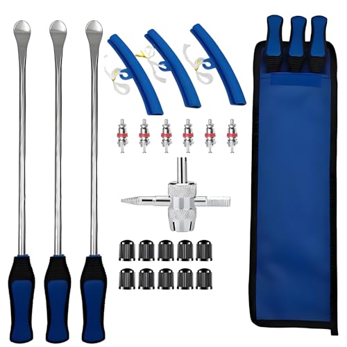 PINKJOY 15 Tire Spoon Kit 24pcs Tire Changing Tool for Motorcycle Dirt Bike Lawn Tractor Bicycle Motorcycle Tire Changer Tire Removal Tool with 3pcs Rim Covers 6pcs Valve Tool Valve Cores - Image 1