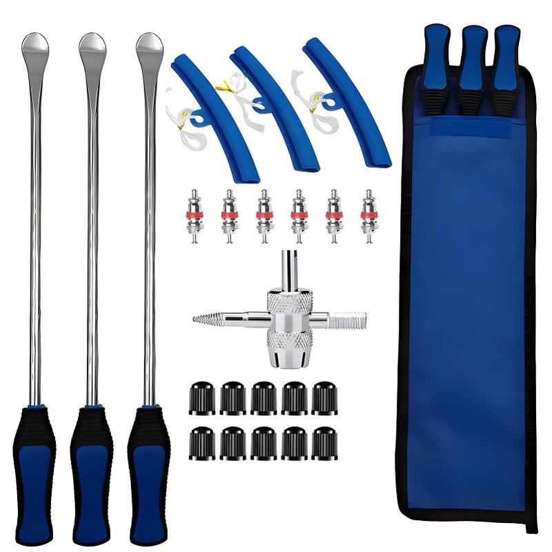 PINKJOY 15 Tire Spoon Kit 24pcs Tire Changing Tool for Motorcycle Dirt Bike Lawn Tractor Bicycle Motorcycle Tire Changer Tire Removal Tool with 3pcs Rim Covers 6pcs Valve Tool Valve Cores - Image 3