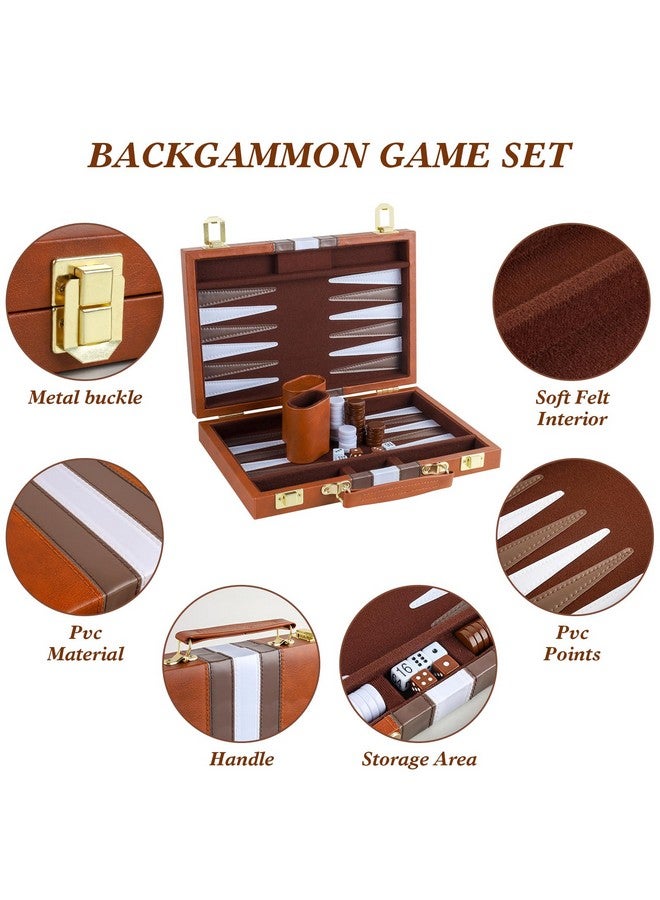 RERIVER RERIVER Backgammon Set 2 Players Classic Backgammon Sets for Adults Board Game with PU Leather Case Portable and Travel Backgammon Set (Brown, 11inch)  - Image 4