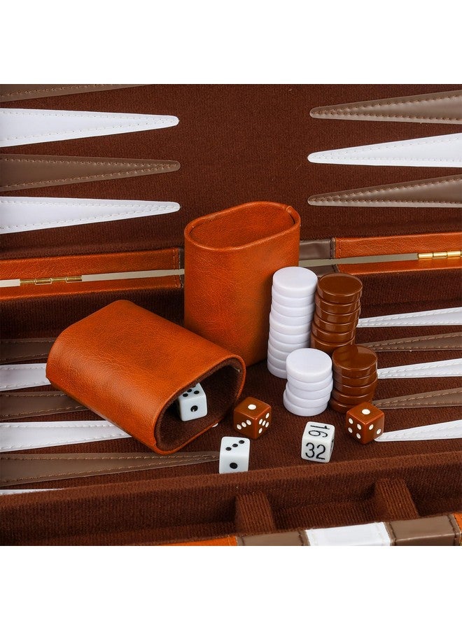 RERIVER RERIVER Backgammon Set 2 Players Classic Backgammon Sets for Adults Board Game with PU Leather Case Portable and Travel Backgammon Set (Brown, 11inch)  - Image 5