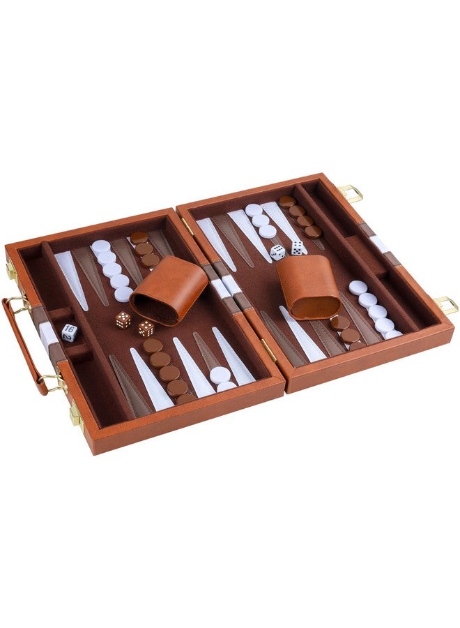 RERIVER RERIVER Backgammon Set 2 Players Classic Backgammon Sets for Adults Board Game with PU Leather Case Portable and Travel Backgammon Set (Brown, 11inch)  - Image 2