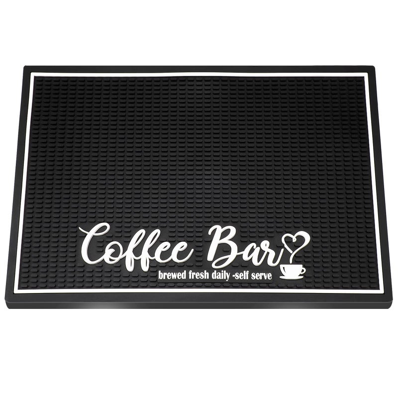 Potchen Coffee Bar Mat 18 x 12 Inch Black Stylish Service Bar Mat with 1 cm Thick Non Slip Spills Pad for Coffee Machine Station Accessories Countertop or Kitchen