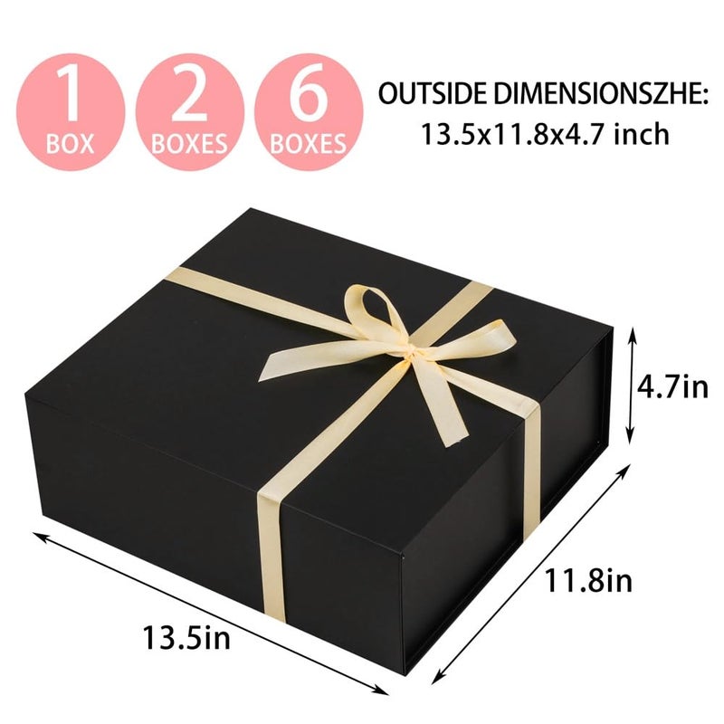 UoeRing 1 Pcs Black Gift Box Large 13.5x11.8x4.7 inch Luxury Birthday Gift Box for Presents with Magnetic Closure Lid Collapsible,Contains Card, Ribbon, Tissue Paper,Shredded Paper Filler - Image 2