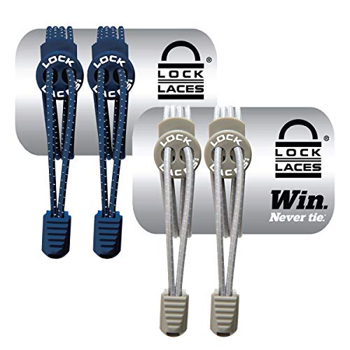 Lock Laces No-Tie Elastic Shoelaces (2-Pack) – One Size Fits All – Original Elastic Lacing Solution for Sneakers, Running & Athletic Shoes (Navy-Grey) - Image 1