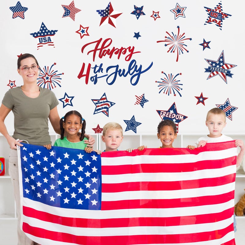 وولاين ملصقات الجدار الوطني الصيد في الرابع من يوليو من يوليو الولايات المتحدة الأمريكية نجمة جدار فينيل جدار شارات صغيرة لوحة جدارية للاستقلال يوم الاستقلال ديكور مدرسة المنزل 8.3 × 10.6 بوصة 9 أوراق - Image 4