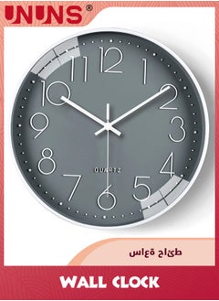 UNUNS Wall Clock,12-inch Modern Round Simple Wall Clock,Silent Non Ticking Decor Quartz Clock,Battery Operated,Easy To Read,Silent Wall Clock For Bedroom/Living Room/Kitchen/Office/School/Home,Grey  - Image 1