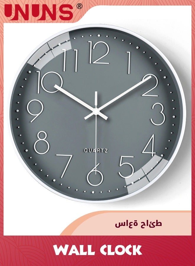 UNUNS Wall Clock,12-inch Modern Round Simple Wall Clock,Silent Non Ticking Decor Quartz Clock,Battery Operated,Easy To Read,Silent Wall Clock For Bedroom/Living Room/Kitchen/Office/School/Home,Grey - Image 1