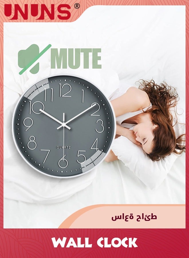 UNUNS Wall Clock,12-inch Modern Round Simple Wall Clock,Silent Non Ticking Decor Quartz Clock,Battery Operated,Easy To Read,Silent Wall Clock For Bedroom/Living Room/Kitchen/Office/School/Home,Grey - Image 3