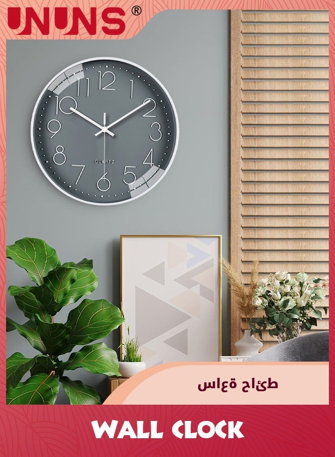 UNUNS Wall Clock,12-inch Modern Round Simple Wall Clock,Silent Non Ticking Decor Quartz Clock,Battery Operated,Easy To Read,Silent Wall Clock For Bedroom/Living Room/Kitchen/Office/School/Home,Grey - Image 4