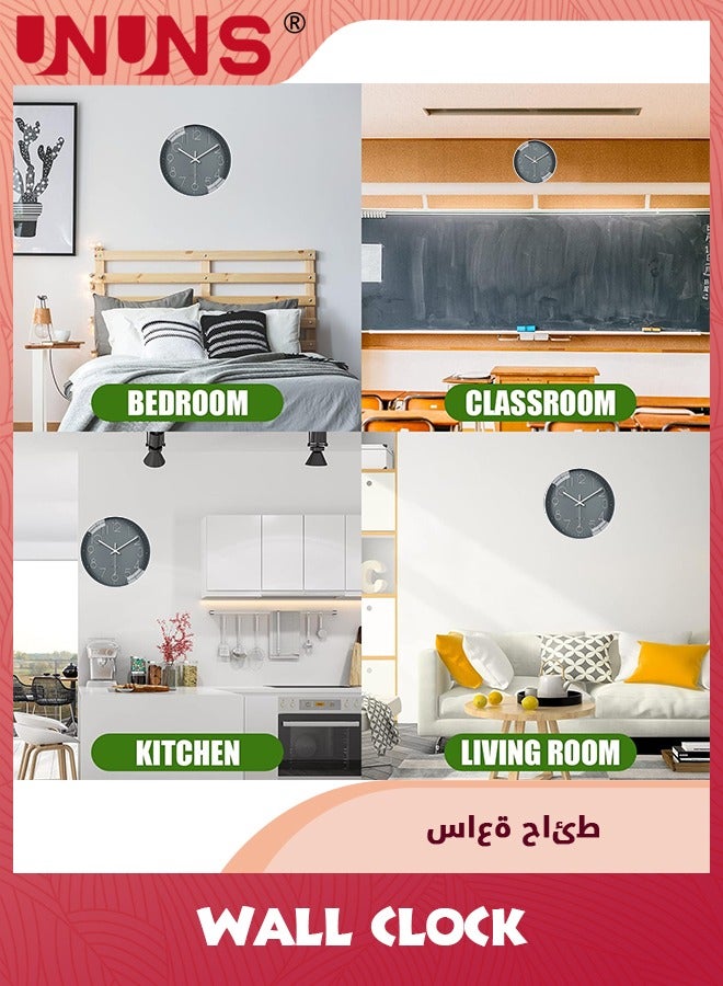UNUNS Wall Clock,12-inch Modern Round Simple Wall Clock,Silent Non Ticking Decor Quartz Clock,Battery Operated,Easy To Read,Silent Wall Clock For Bedroom/Living Room/Kitchen/Office/School/Home,Grey - Image 5
