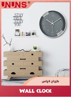 UNUNS Wall Clock,12-inch Modern Round Simple Wall Clock,Silent Non Ticking Decor Quartz Clock,Battery Operated,Easy To Read,Silent Wall Clock For Bedroom/Living Room/Kitchen/Office/School/Home,Grey  - Image 2